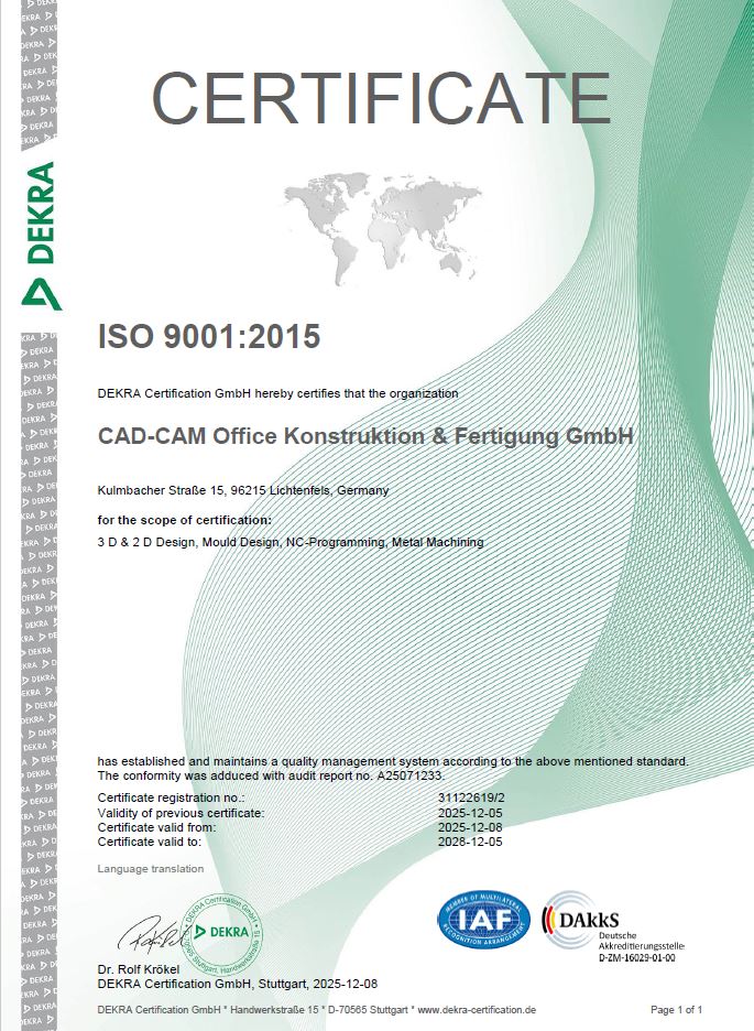 CAD-CAM Office Certificate ISO 9001:2015