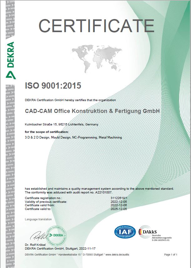 CAD-CAM Office Certificate ISO 9001:2015